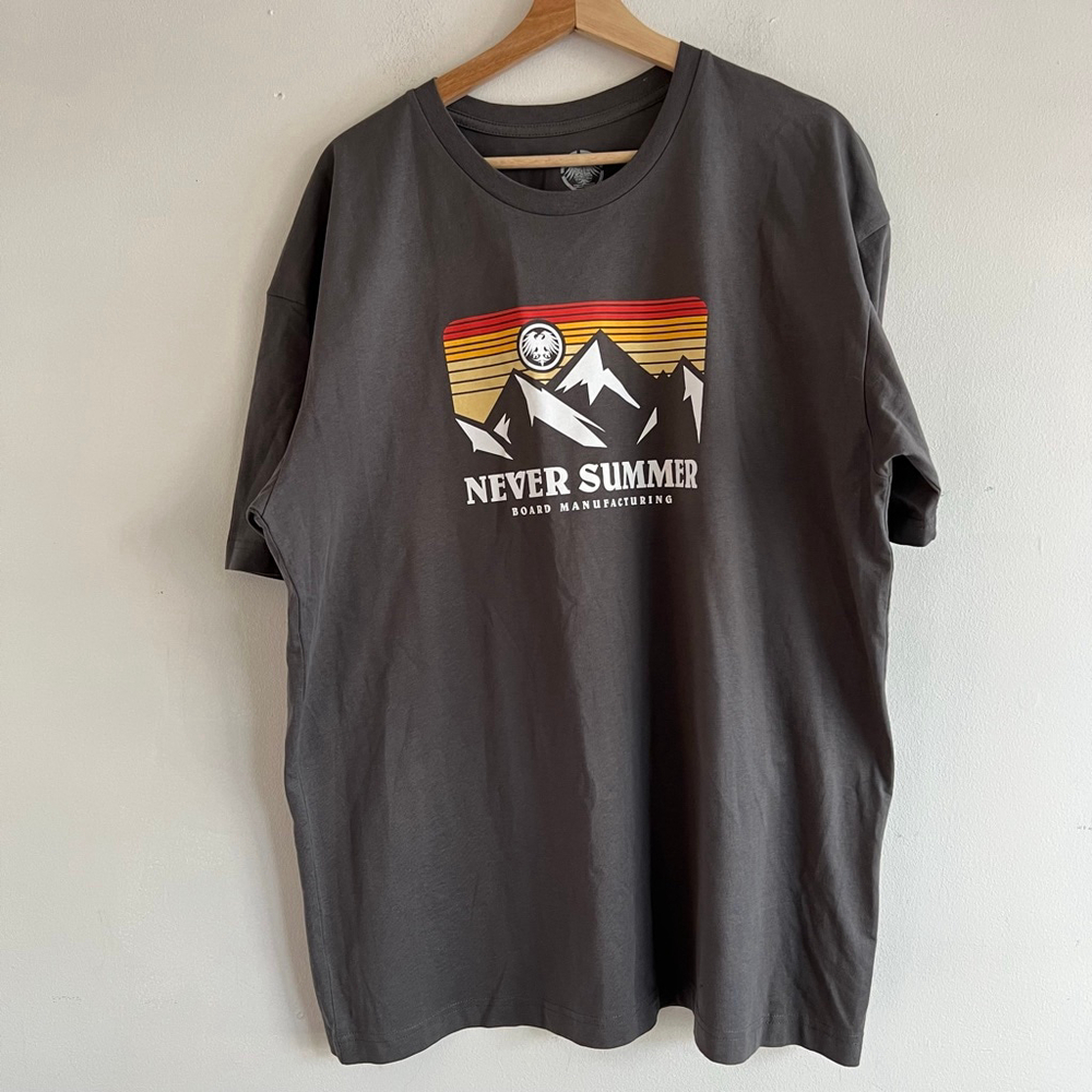 Men's Never Summer Gray Red Mountain Graphic Short Sleeve Tee XL